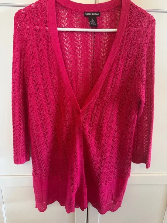 Lauren Michelle Openwork Knit Cardigan - Bright Fuchsia - Picture 1 of 5